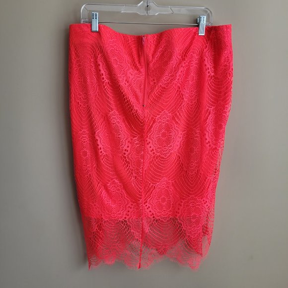 Torrid Womens Skirt Size 1x Neon Coral Orange Lace Overlay Pencil Midi Lined Zip - Picture 7 of 10